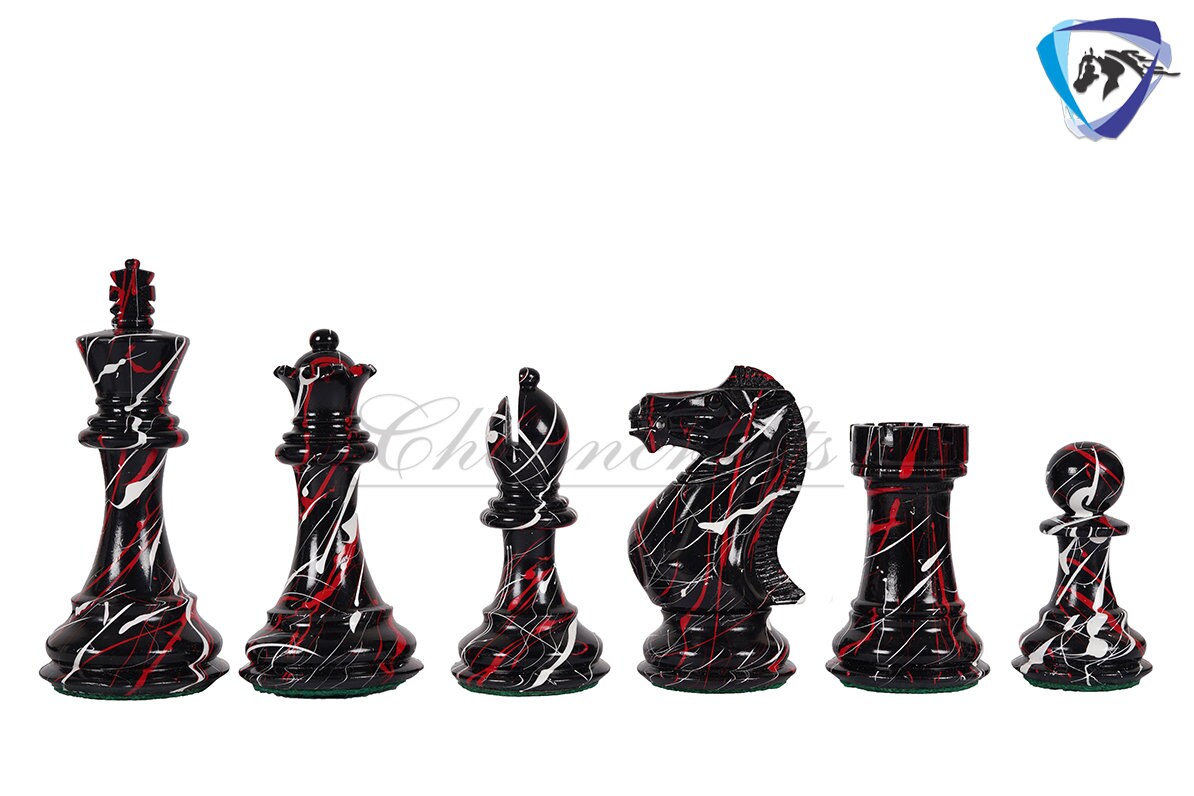 4.1" Wooden chess piece set - MODERN STREET ART Painted Staunton chess pieces Weighted-extra queens + 51mm Ebonywood Chess Board+Storage box