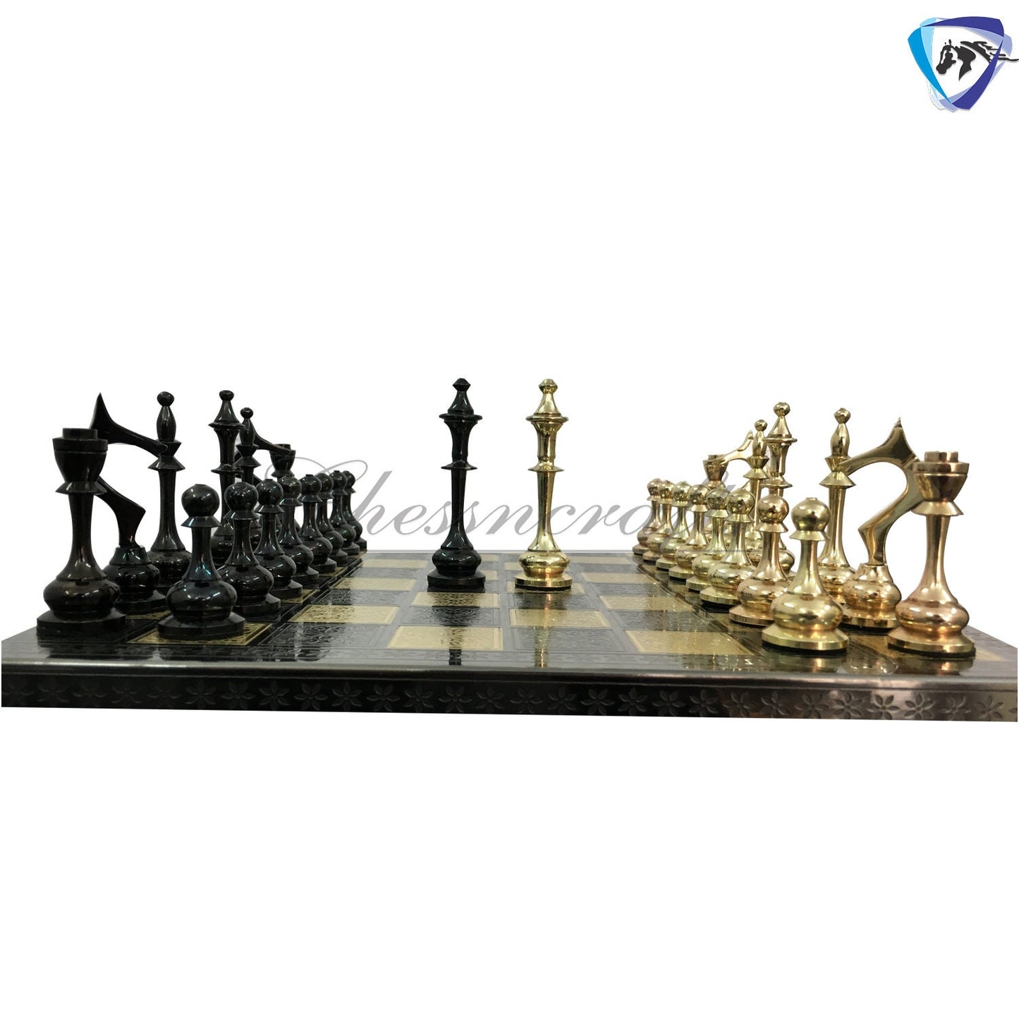 Solid Brass Modern classic Chess set- 100% brass Slim chess men hand carved with velvet storage box