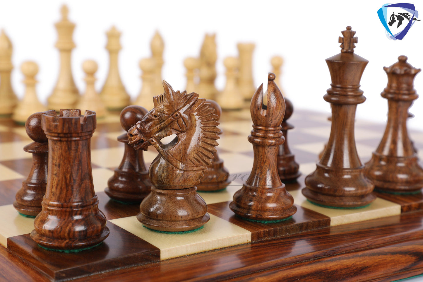 4.1" Staunton Golden Rosewood Chess pieces set- EXCALIBUR- Sheeshamwood & boxwood + 21" Luxury Golden Rosewood chess board + Storage Box