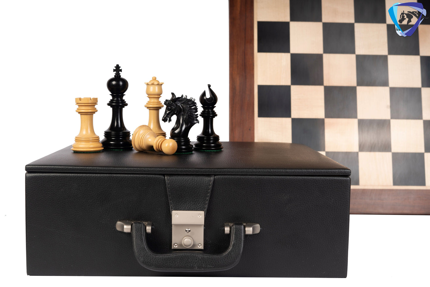 4.5" Luxury Staunton Ebonywood Chess pieces Set- PRISTINE Luxury- Triple Weighted + 23" Ebonywood Chess Board SQ:60mm + Leather Storage Box