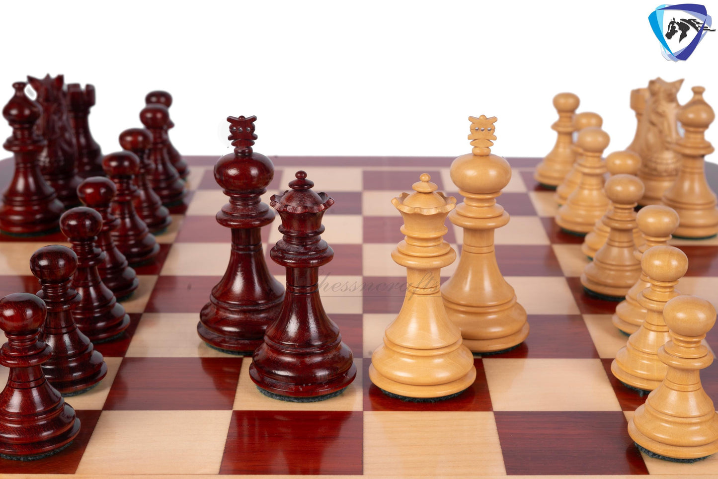 3" Luxury Staunton Bud Rosewood & Boxwood Chess pieces Set- Alexander MINIATURE EDITION + 16" Bud Rosewood Chess Board
