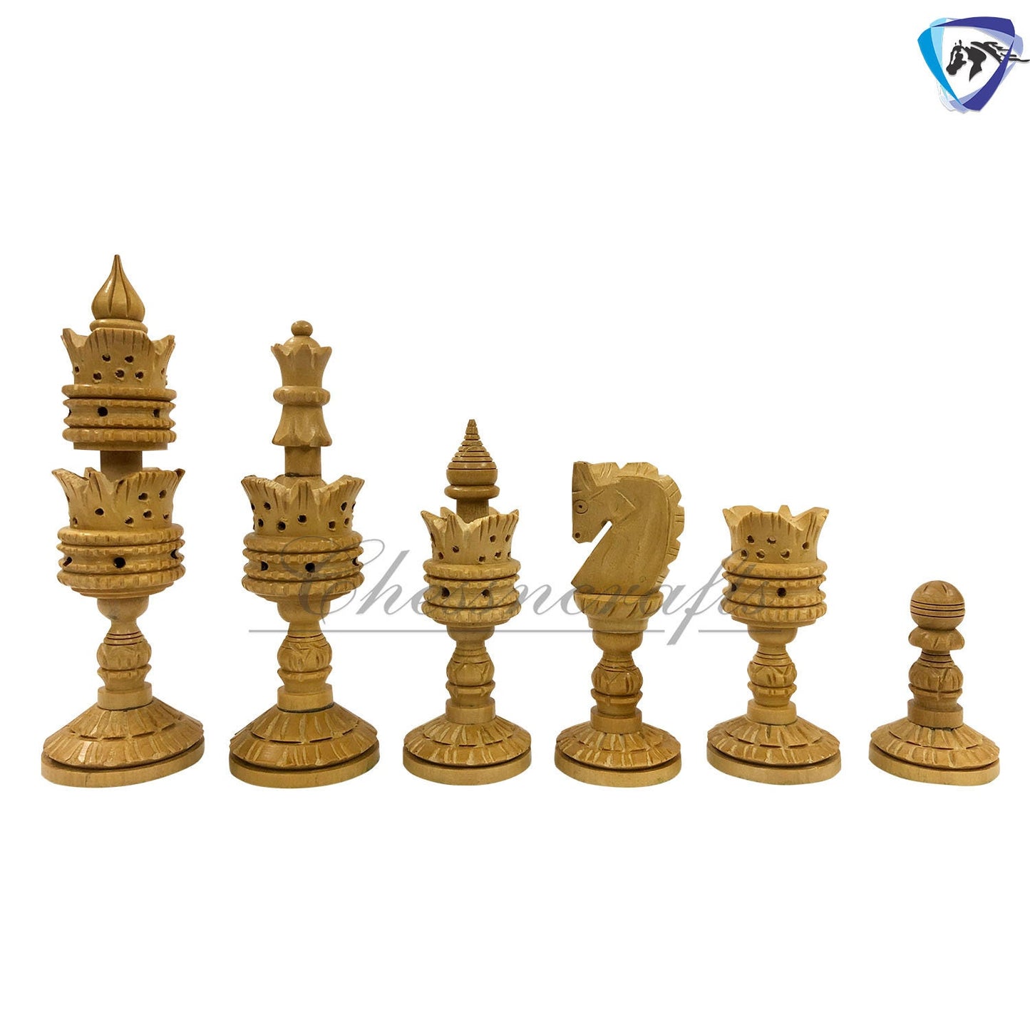 Wooden Chess pieces set - 4.25" LOTUS ARTISTIC Hand carved chess pieces in Bud rosewood & Boxwood