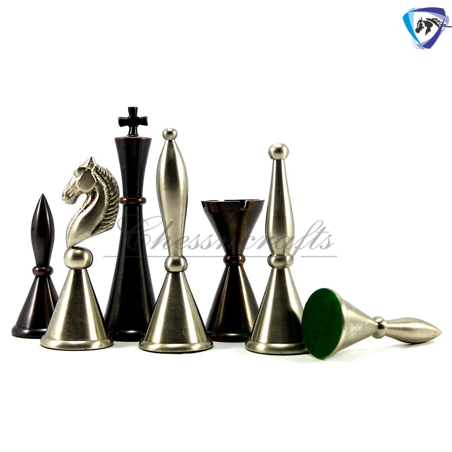 Solid Brass Chess pieces set French Silver copper King: 4.25" & Rose wood folding chess board-16" x 16" with chess pieces storage.
