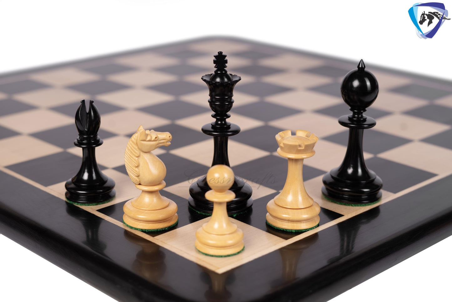 3.5" William Hallett 1860 London Reproduced Chess Pieces Set in Ebony Wood + 19" Ebonywood chess board(51mm sq) + Leatheret Storage box