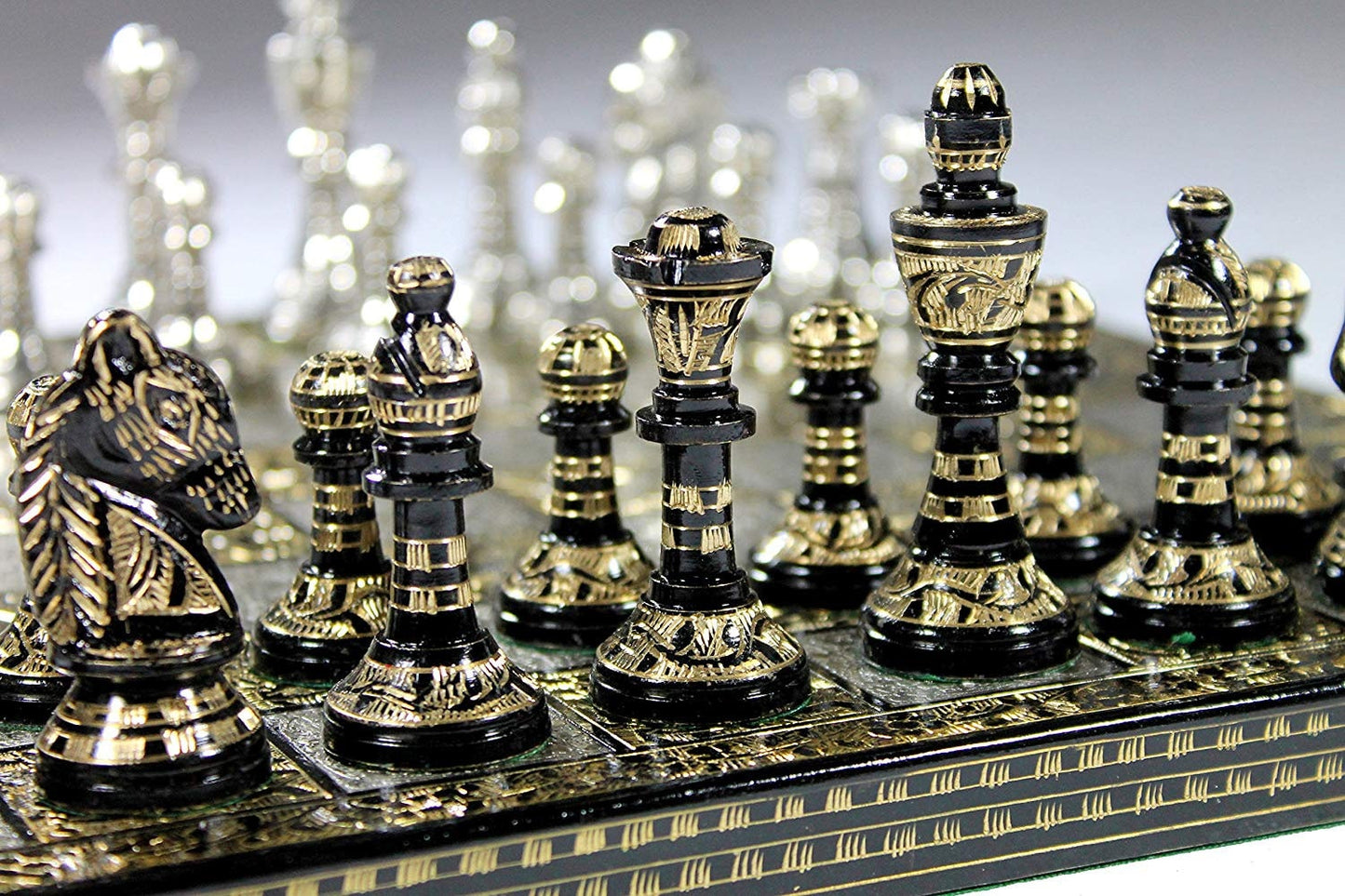 14" Brass Chess Board Set Hand Carved with Brass Staunton chess pieces with storage box | Chess Gift | Other size options: 12" & 10"