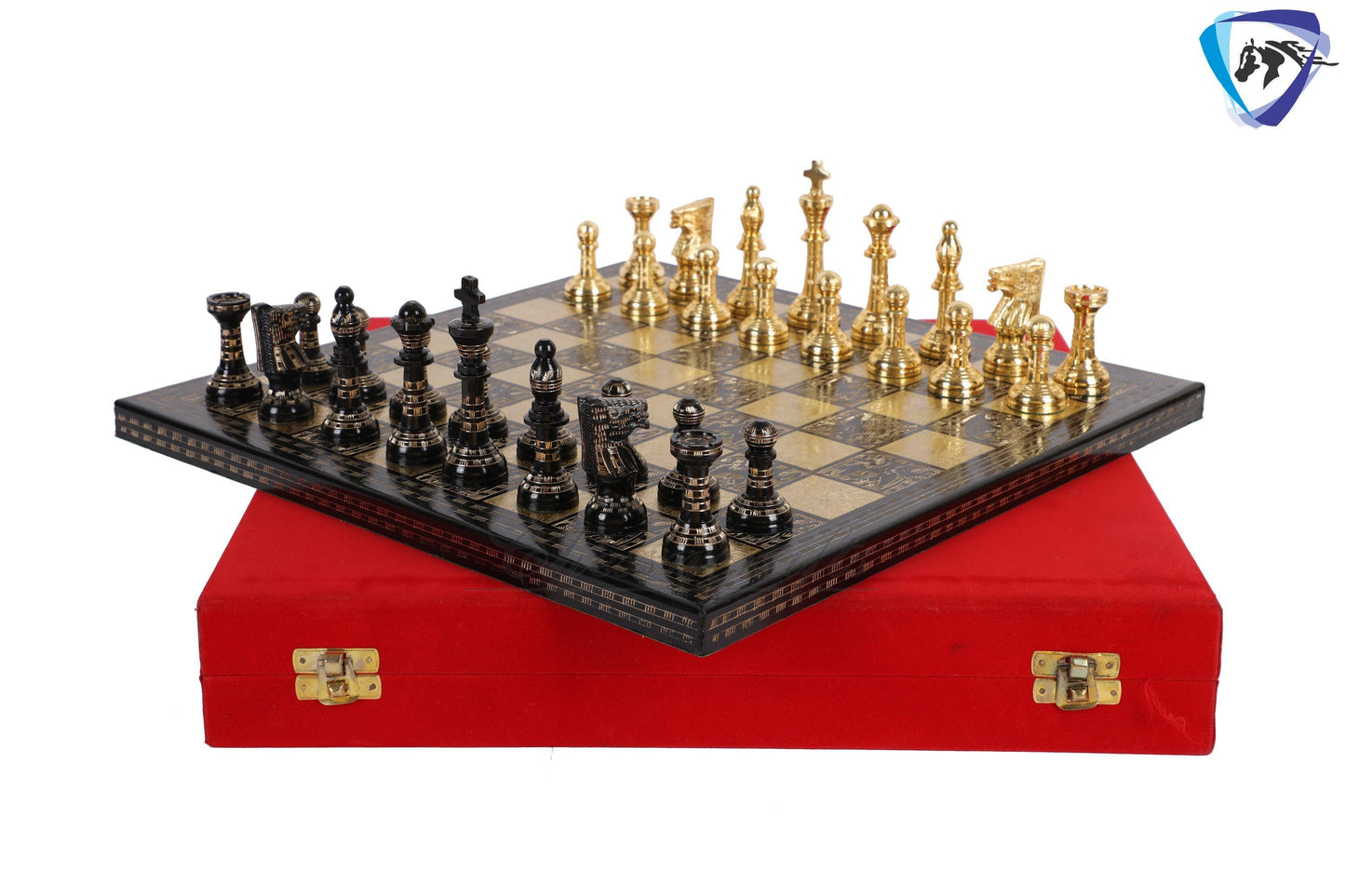 14" Brass Chess Board Set Hand Carved with Brass Staunton chess pieces with storage box | Chess Gift | Other size options: 12" & 10"