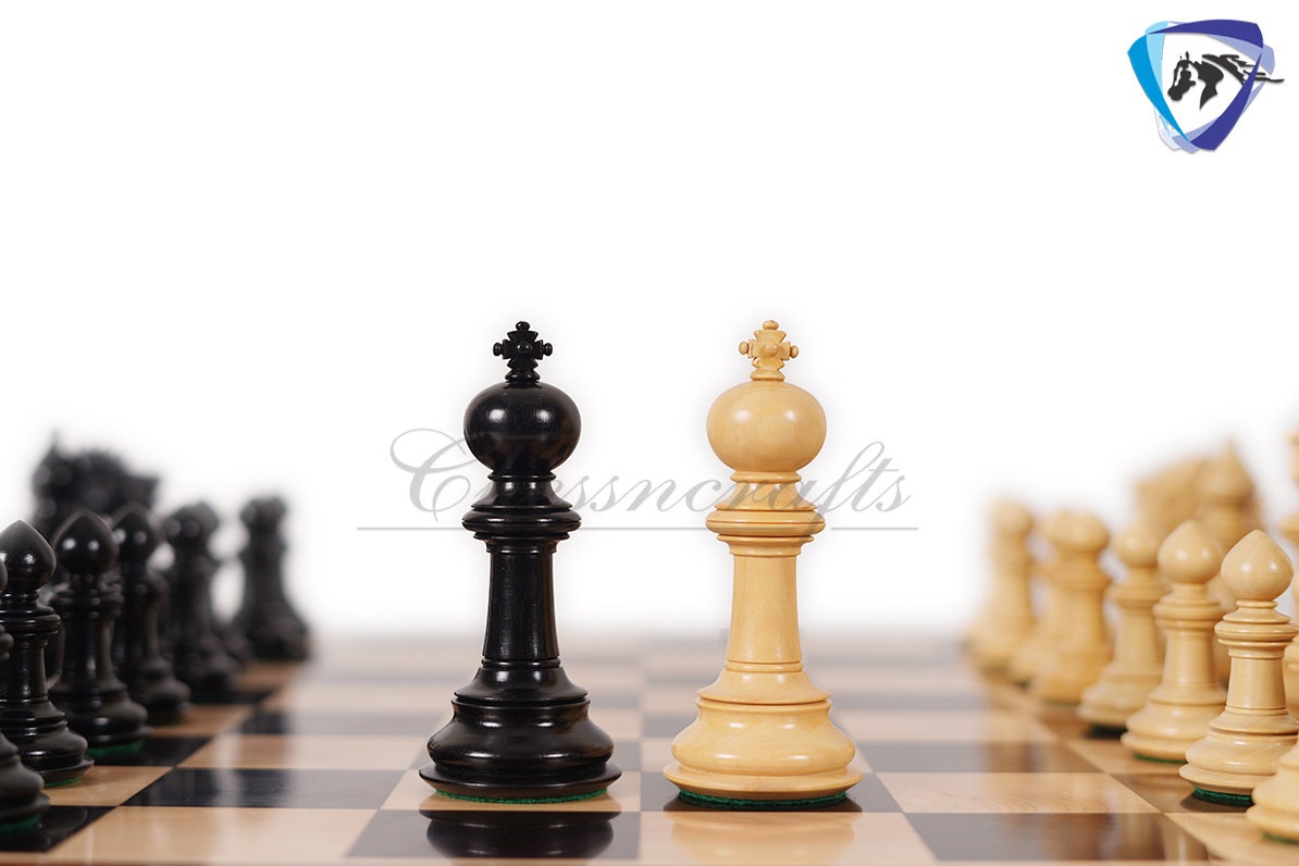 4.5" Ebonywood Staunton Chess pieces Set - VICTORIA CROSS Luxury- Triple Weighted + 21" ebonywood chess board + Leatherette storage box
