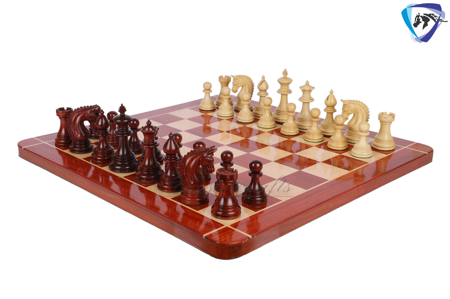 4.5" Staunton Chess Pieces set in Bud Rosewood- PATTON series + 21" Bud Rosewood Chess Board (SQ: 55mm) + Leather Storage box
