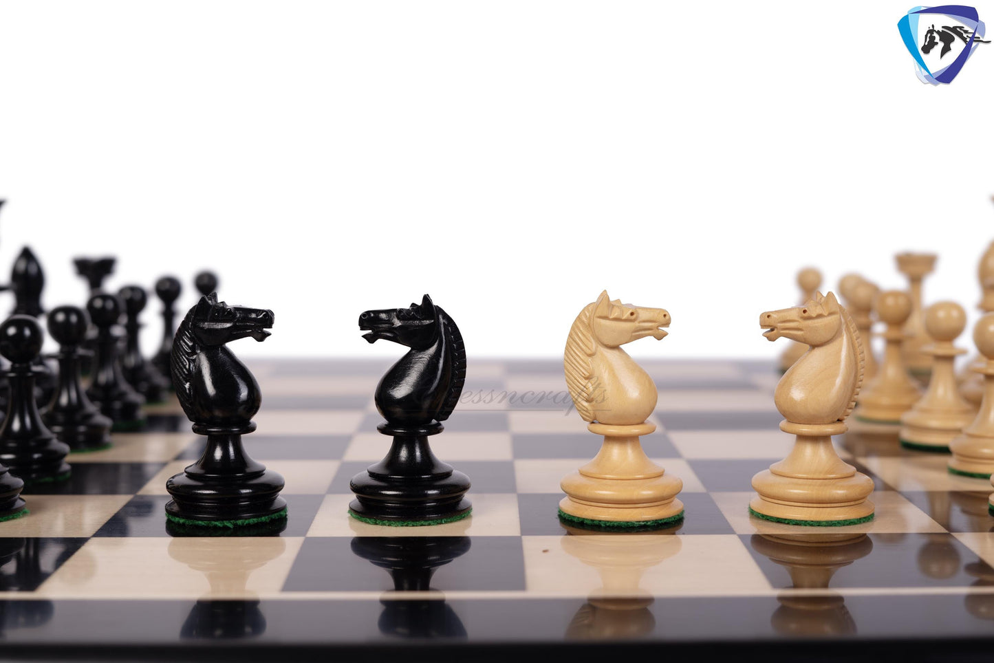 3.5" William Hallett 1860 London Reproduced Chess Pieces Set in Ebony Wood + 19" Ebonywood chess board(51mm sq) + Leatheret Storage box