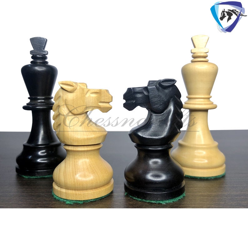 Reproduced Vintage 1950's Circa Bohemia Staunton Series German Chess Set in Ebonized Boxwood & Natural Boxwood - 3.89" King