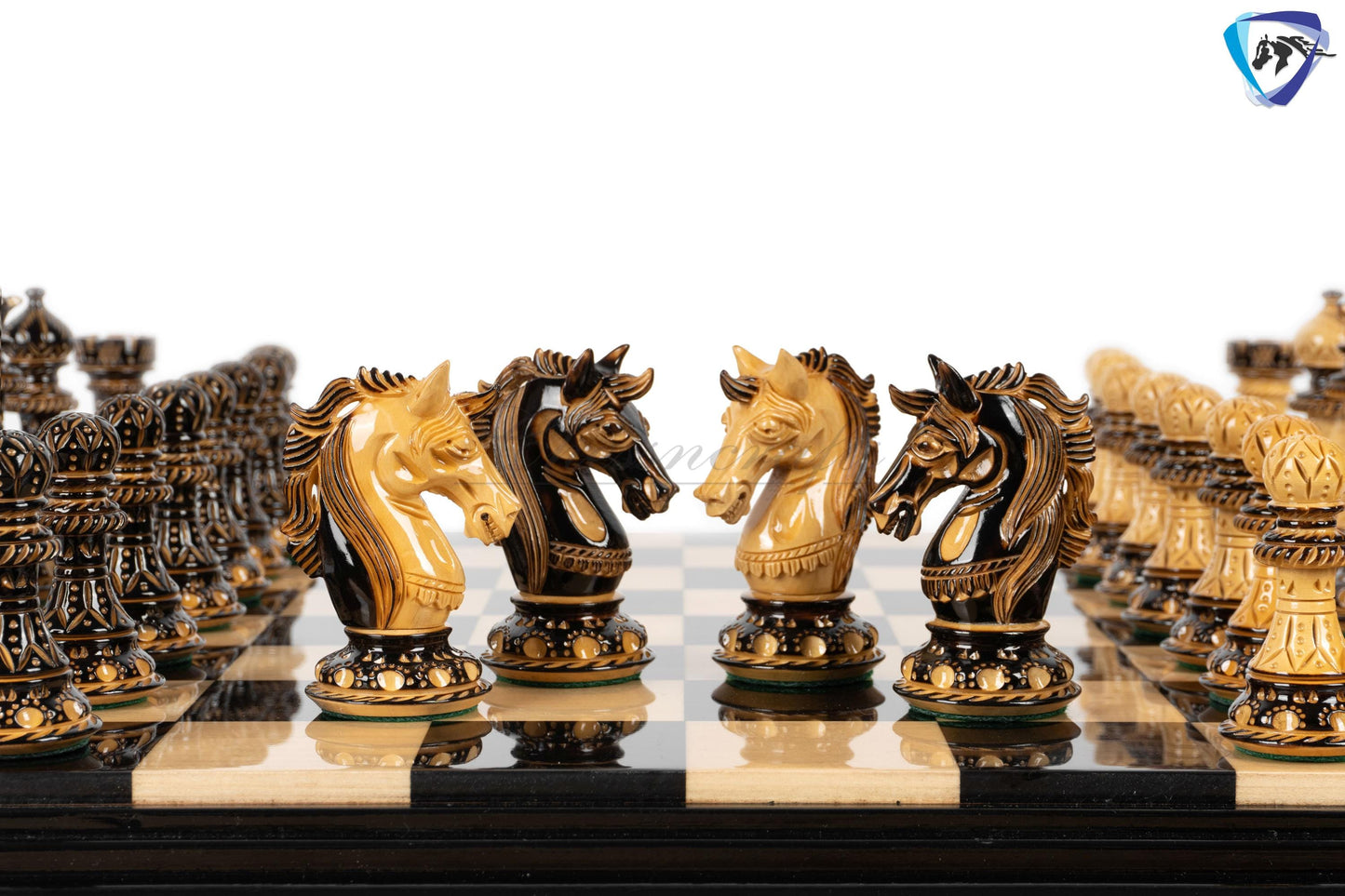 4.5" Luxury Staunton Chess pieces Set- Alexander CARVED series-Triple Weighted + 21"/ 23" Ebonywood Chess Board-STEP DESIGN + Storage Box