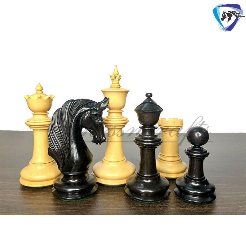 4.5" Staunton Ebonywood Chess Pieces Set "BLACKBURNE" Joseph Henry Triple Weighted 2 Extra queens + 21" Ebonywood Chess Board + Storage Box