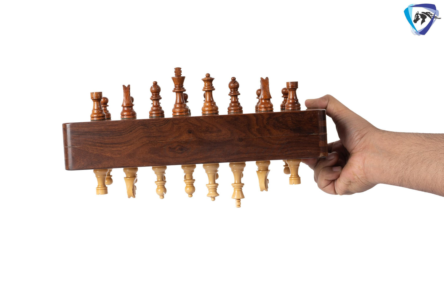 12" Foldable wooden chess board set - Magnetic chess pieces with extra queens - Rosewood Handmade travel chess with storage + Leather cover