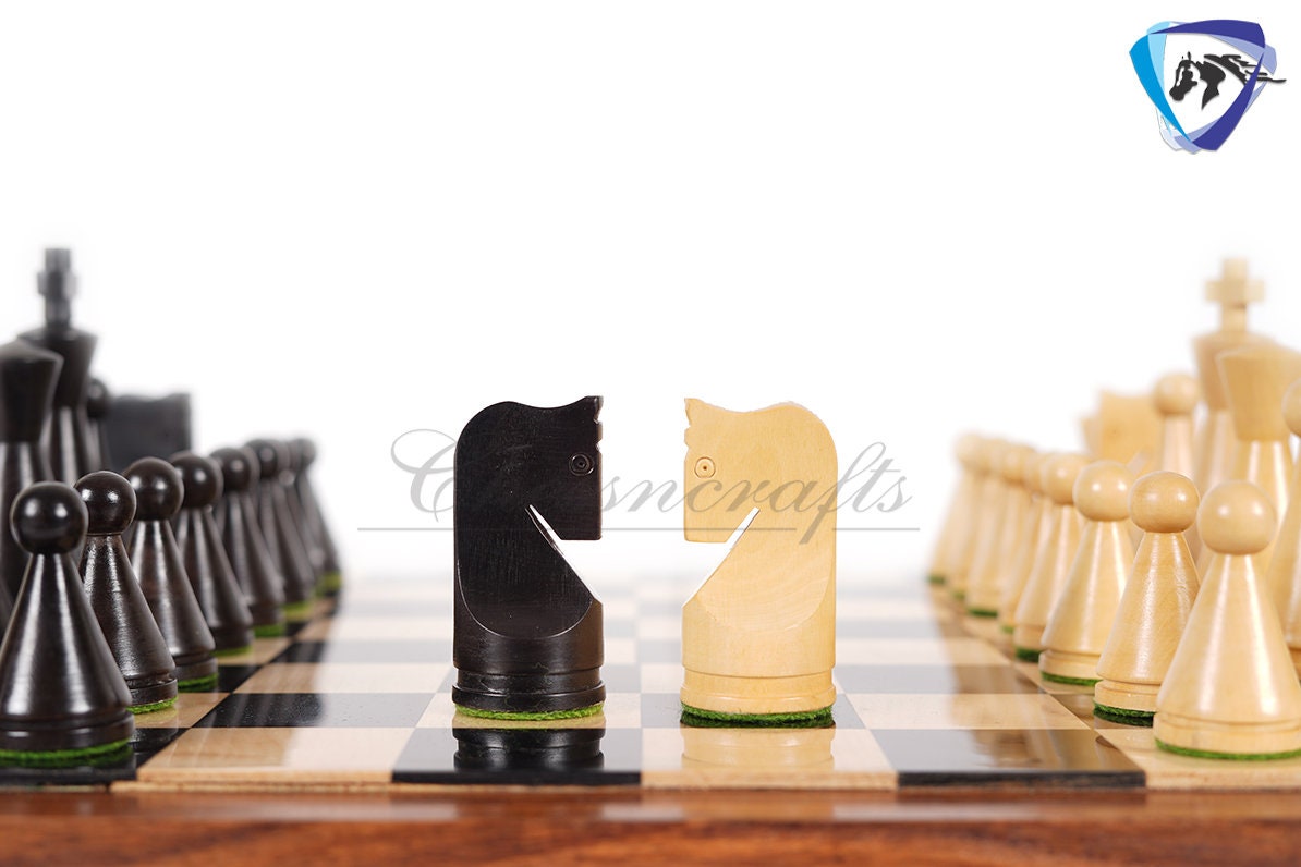 Chess Board Set Russian Soviet Reproduced Classic Chess pieces 4" in Ebonized boxwood + 16" Ebonywood Chess Board Set