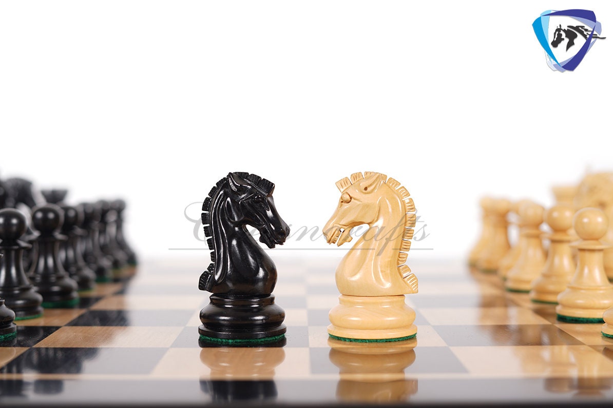3.75" Sinquefield Ebonywood Chess Pieces Staunton Chess Pieces Set - St. Louis Series + 21" Ebonywood chess board + Leatherette storage box
