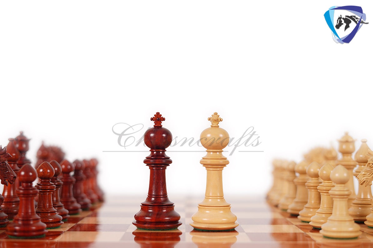 4.5" Staunton Bud Rosewood Chess pieces Set- VICTORIA CROSS - Triple Weighted + 21" Bud Rosewood Chess Board + Leatherette storage Box.