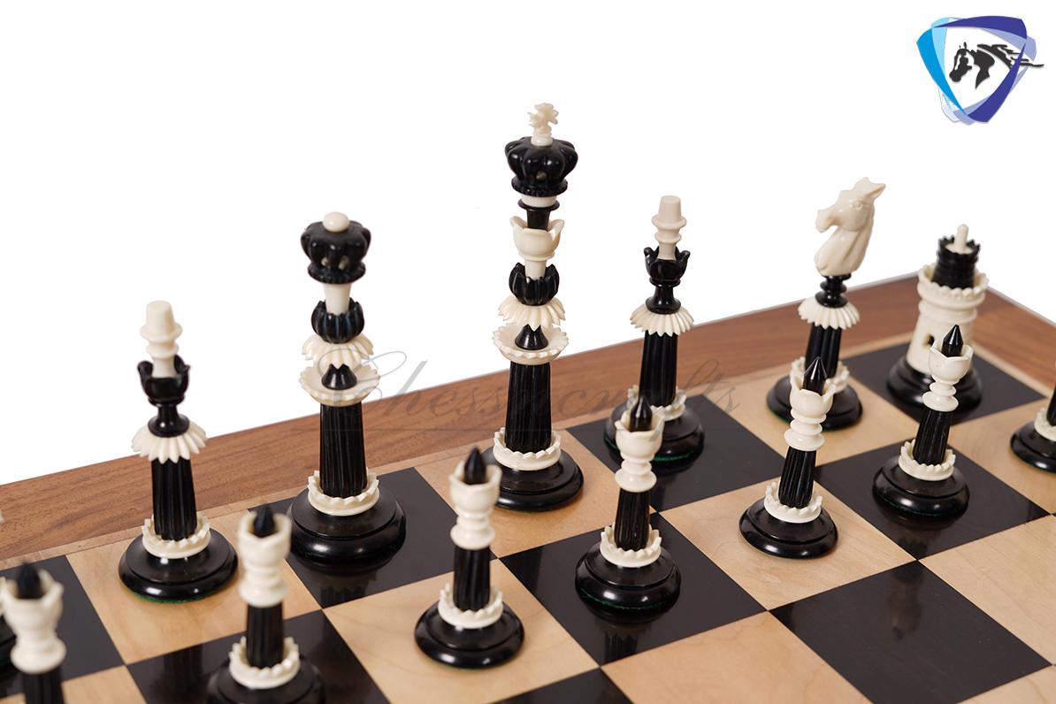 6" Camel bone chess pieces set Black & White Hand carved unique collector chess set- Intricate design with minute detailing.