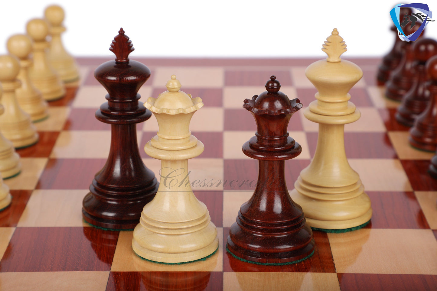 4.5" Staunton Chess Pieces set in Bud Rosewood- PATTON series + 21" Bud Rosewood Chess Board (SQ: 55mm) + Leather Storage box