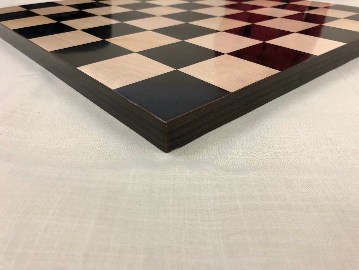 Borderless Chess Board 55mm Square in Ebonywood / Bud Rosewood & Maple wood , full board size: 17.5"x 17.5" Block Inlaid Squares.