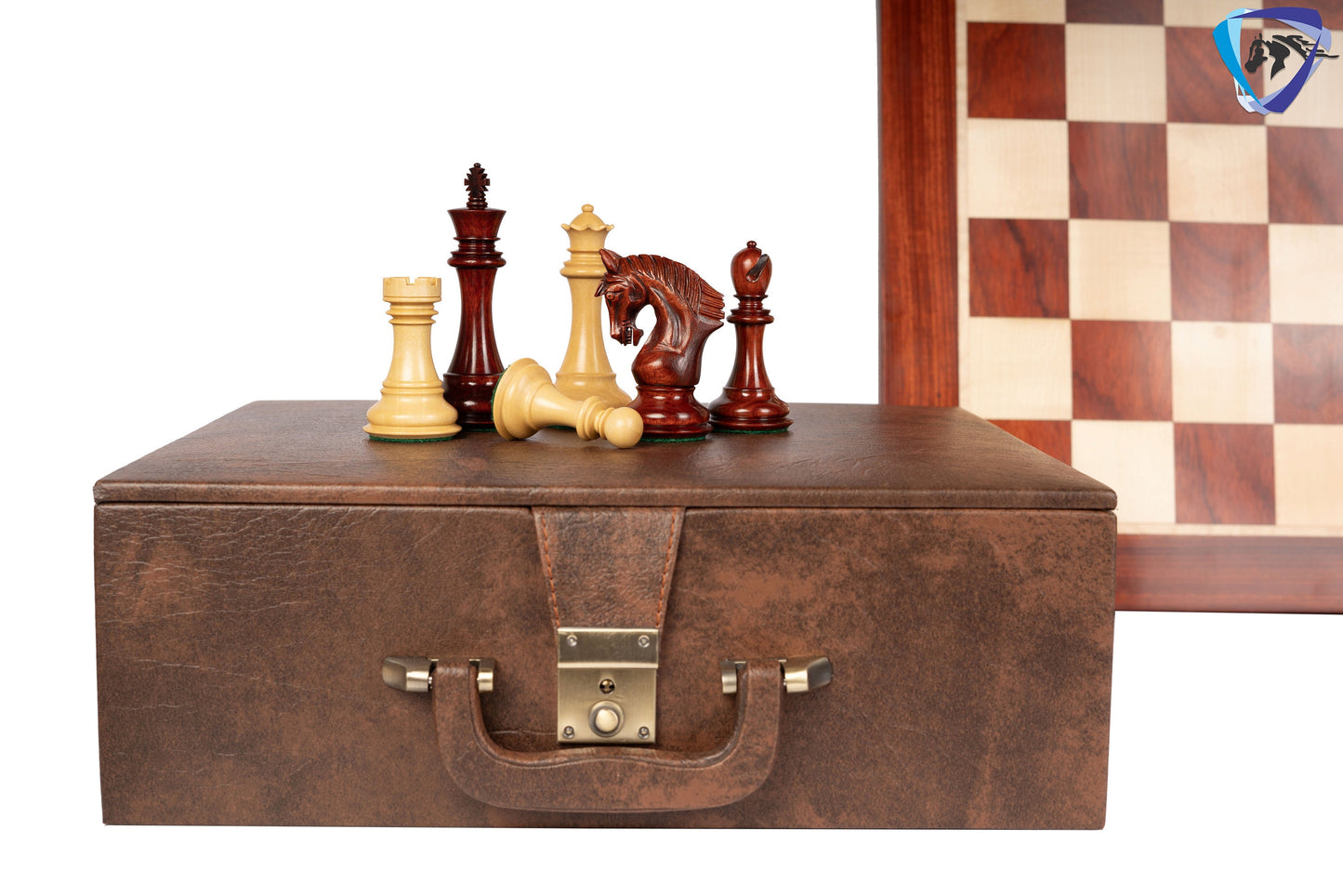 4.5" Staunton Bud Rosewood Chess pieces Set- CONTEMPORARY series + 23" Bud Rosewood Chess board(60mm) + Leatherette storage box