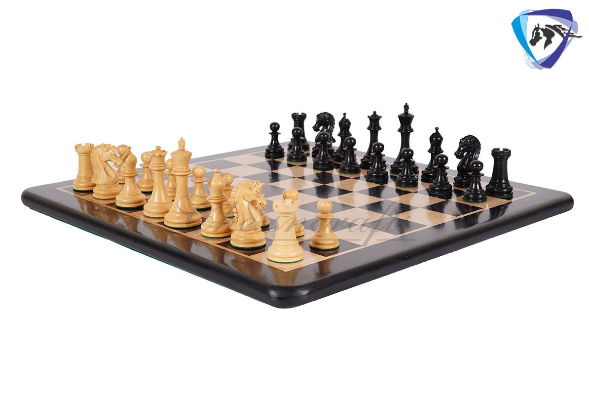3.75" Sinquefield Ebonywood Chess Pieces Staunton Chess Pieces Set - St. Louis Series + 21" Ebonywood chess board + Leatherette storage box