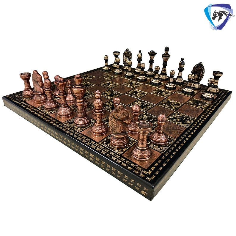 14" Brass Chess Board Set Hand Carved with Brass Staunton chess pieces with storage box | Chess Gift | Other size options: 12" & 10"