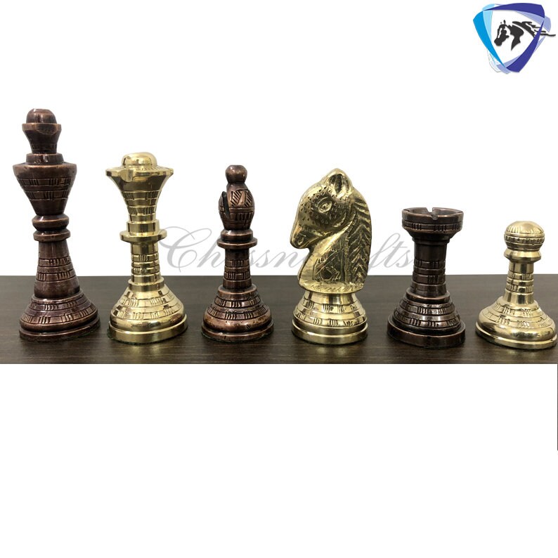 Solid Brass carving classic Chess set- 100% brass Slim chess men hand carved with velvet storage box