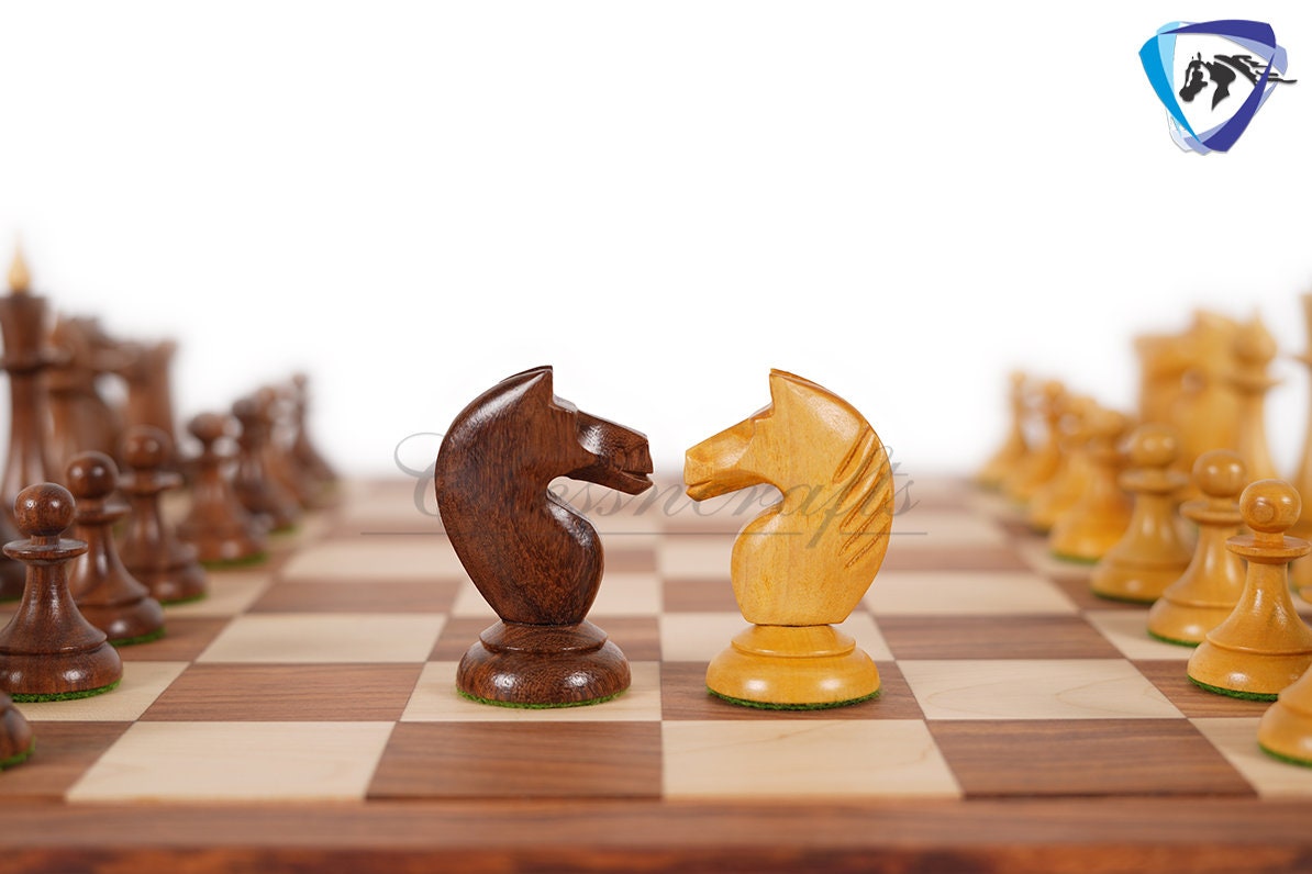 Soviet(Russian) Latvian Chess Pieces Set-1950 in Golden Rosewood Reproduction chess pieces + 21" Drueke Chess Board Sheeshamwood