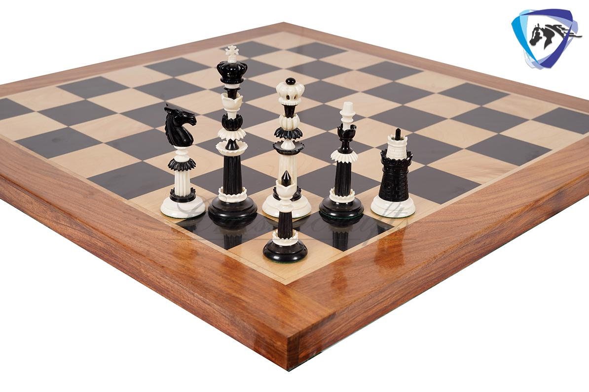 6" Camel bone chess pieces set Black & White Hand carved unique collector chess set- Intricate design with minute detailing.