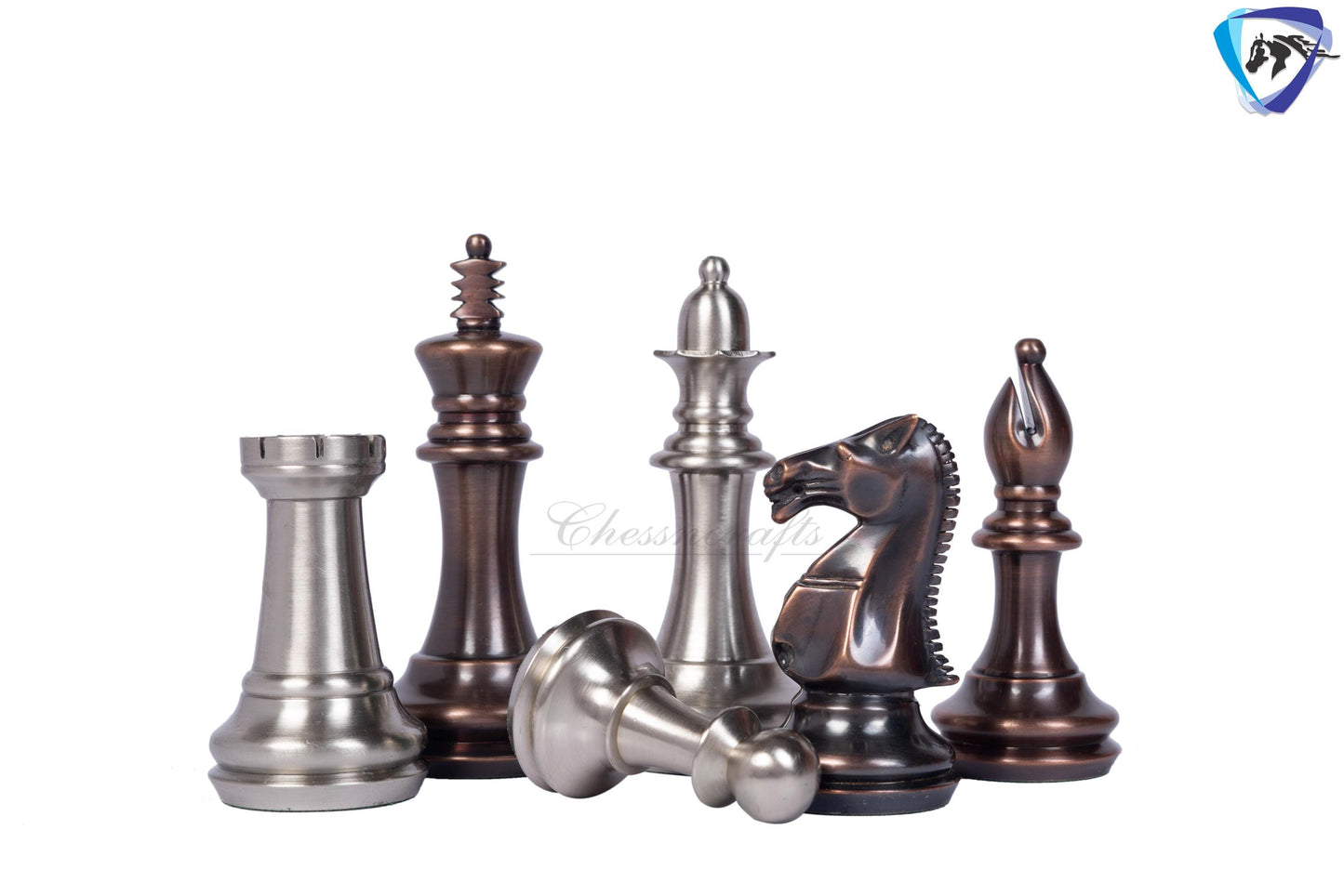 1849 Brass Staunton chess pieces set King: 4" MATTE STEEL-ANTQIUE finish+ 21" Ebonywood chess board(55mm) + Leather Storage box