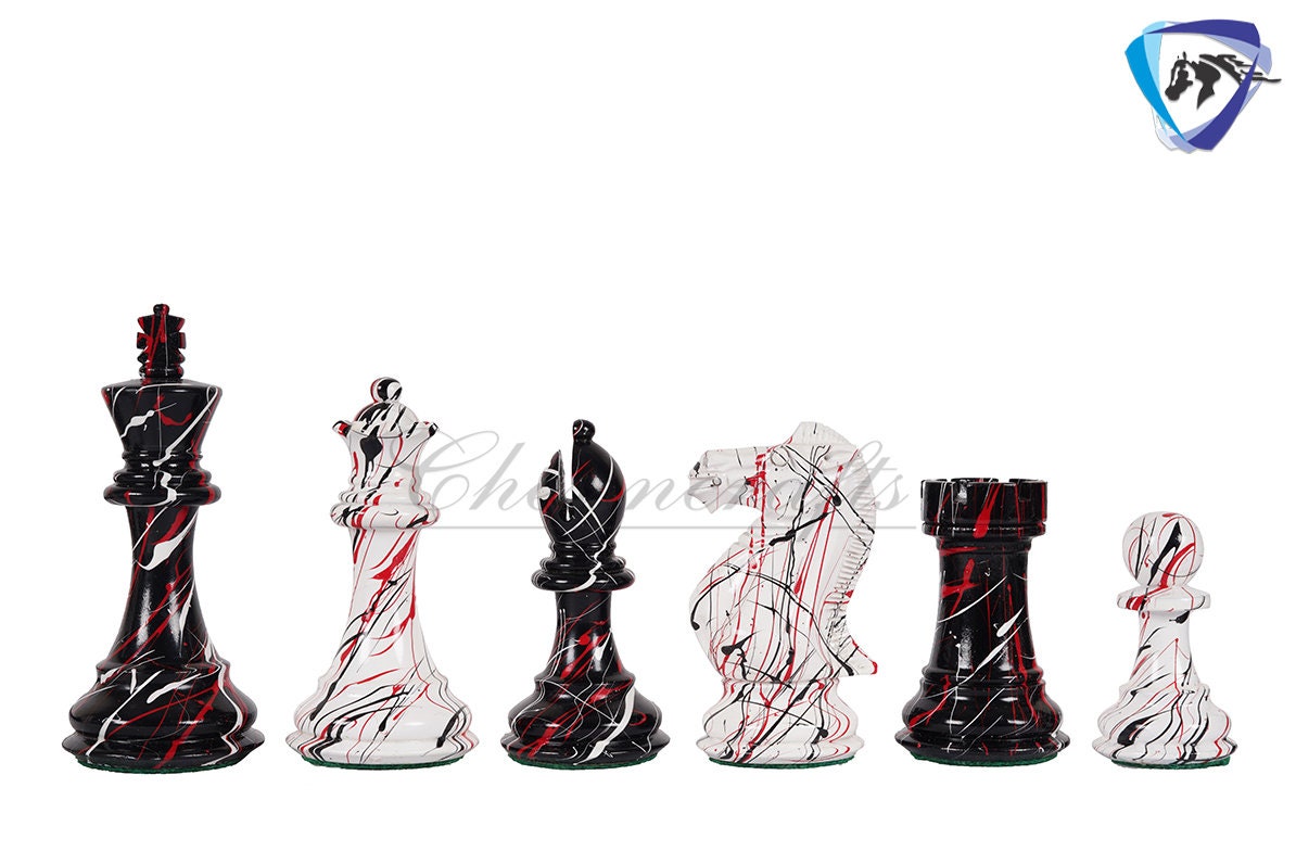 4.1" Wooden chess piece set - MODERN STREET ART Painted Staunton chess pieces Weighted-extra queens + 51mm Ebonywood Chess Board+Storage box
