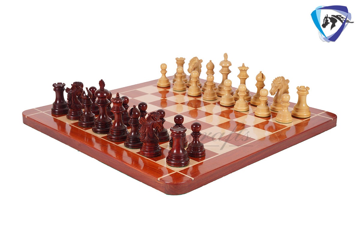 4.5" Luxury Staunton Chess Pieces Set in Bud Rose wood & Boxwood- WELLINGTON + 21" Bud Rosewood Chess Board + Leatherette Storage Box