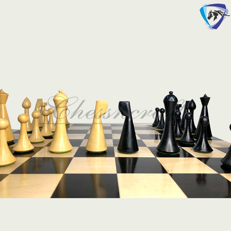 Reproduced Hermann Ohme Minimalist Modern Mid Century Chess Pieces in Ebonized Boxwood-King 3.75"- Weighted chess coins
