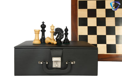 4.5" Ebonywood Staunton Chess pieces Set - VICTORIA CROSS Luxury- Triple Weighted + 21" ebonywood chess board + Leatherette storage box