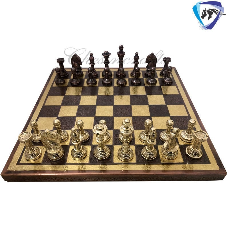 Solid Brass carving classic Chess set- 100% brass Slim chess men hand carved with velvet storage box