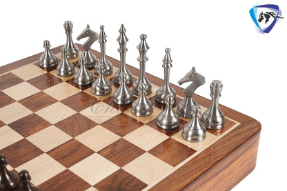16" Brass Chess Board Set MODERN CLASSIC Chess Pieces Copper-Silver and Rosewood  Chess board with Storage drawer- Chess Gift- Gift for Him