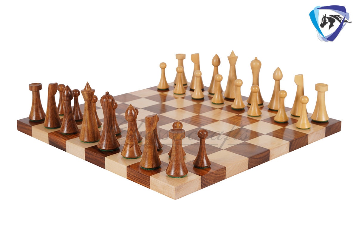 COMBO of 3.75"  Rosewood chess pieces set-Minimalist Hermann ohme & 15.7" (sq:50mm) Borderless solid Golden rosewood chess board Handmade.