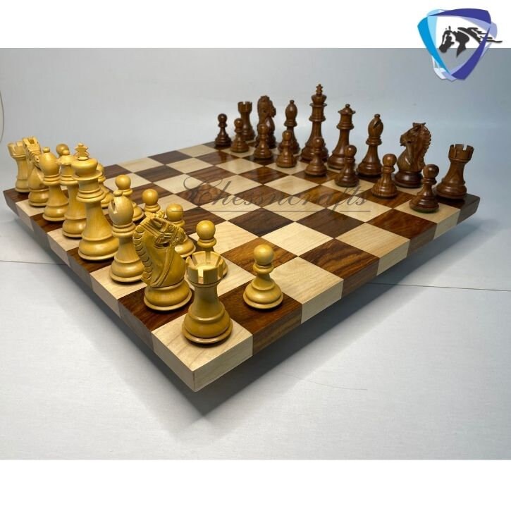 COMBO 4" Golden Rosewood Staunton chess pieces set BRIDLE SERIES Weighted w/ extra queens & 50mm Borderless Golden rosewood chess Board-
