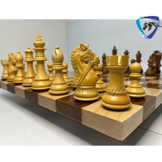 COMBO 4" Golden Rosewood Staunton chess pieces set BRIDLE SERIES Weighted w/ extra queens & 50mm Borderless Golden rosewood chess Board-