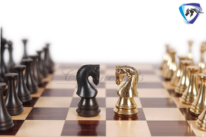 4.4" Brass Russian Zagreb (Leningrad) chess pieces set Antique & GOLD polish / 19" Rosewood(Dark Grain) Chess board Combo- Gift For Him