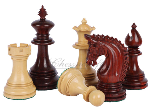 4.5" Staunton Chess Pieces set in Bud Rosewood- PATTON series + 21" Bud Rosewood Chess Board (SQ: 55mm) + Leather Storage box