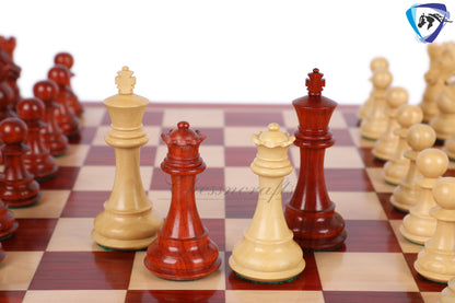 4.2" Red Rose wood Staunton Chess Set- EXCALIBUR- Weighted + 21" Bud Rosewood Chess Board + Leather Storage Box for chess men
