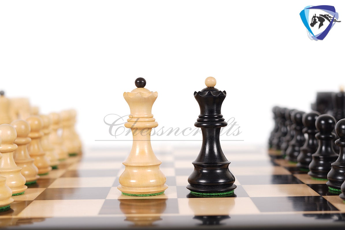 4" Russian Zagreb Chess Pieces Set in Ebonized Boxwood - Weighted  2 Extra Queens Reproduced