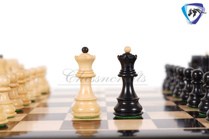 4" Russian Zagreb Chess Pieces Set in Ebonized Boxwood - Weighted  2 Extra Queens Reproduced