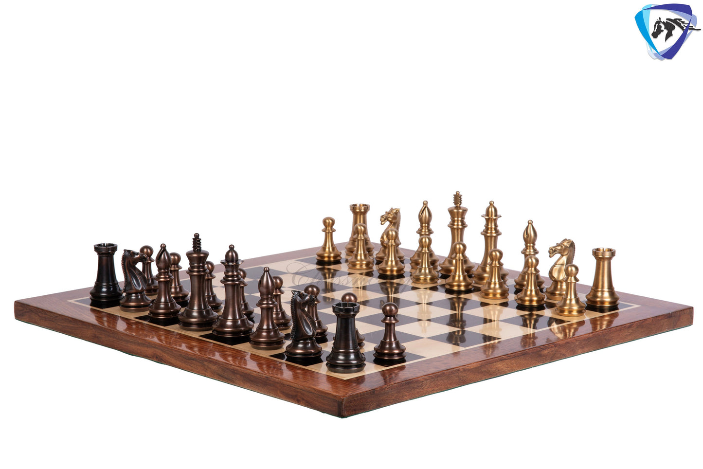 1849 Brass Staunton chess pieces set King: 4" EXCLUSIVE MATTE FINISH + 21" Ebonywood chess board(55mm) + Leather Storage box