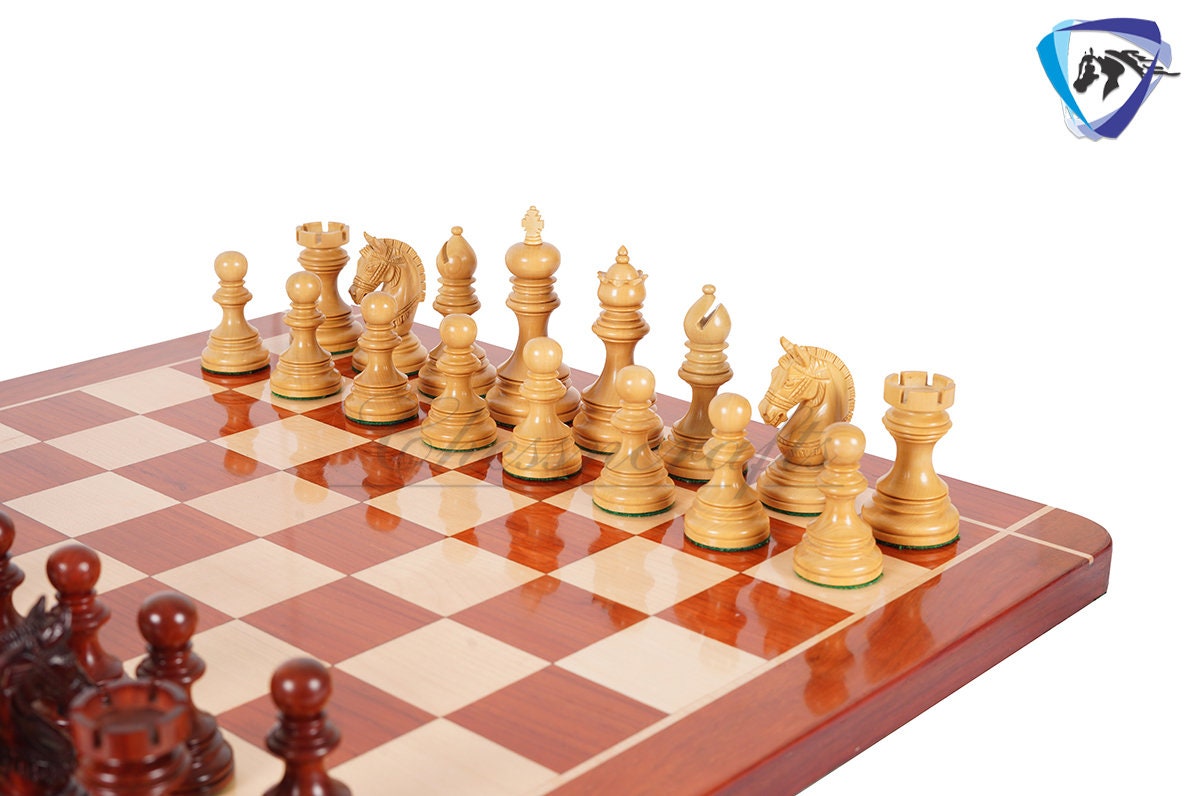 4.1" Luxury Staunton Chess Pieces Set in  Bud Rosewood(Padauk) & Boxwood- ARMOURED Triple Weighted w/ 2 Extra queens- 4Q