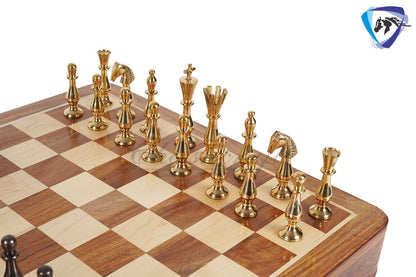 16" Brass Chess Board Set CLASSICAL Chess Pieces Black-gold and Rosewood Chess board with Storage drawer | Chess Gift /CHRISTMAS
