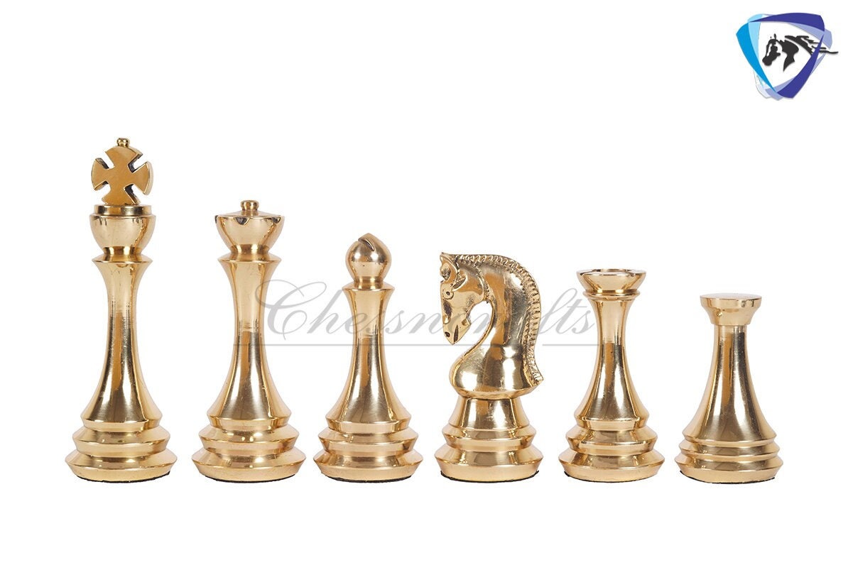 4.4" Brass Russian Zagreb (Leningrad) chess pieces set Antique & GOLD polish / 19" Rosewood(Dark Grain) Chess board Combo- Gift For Him