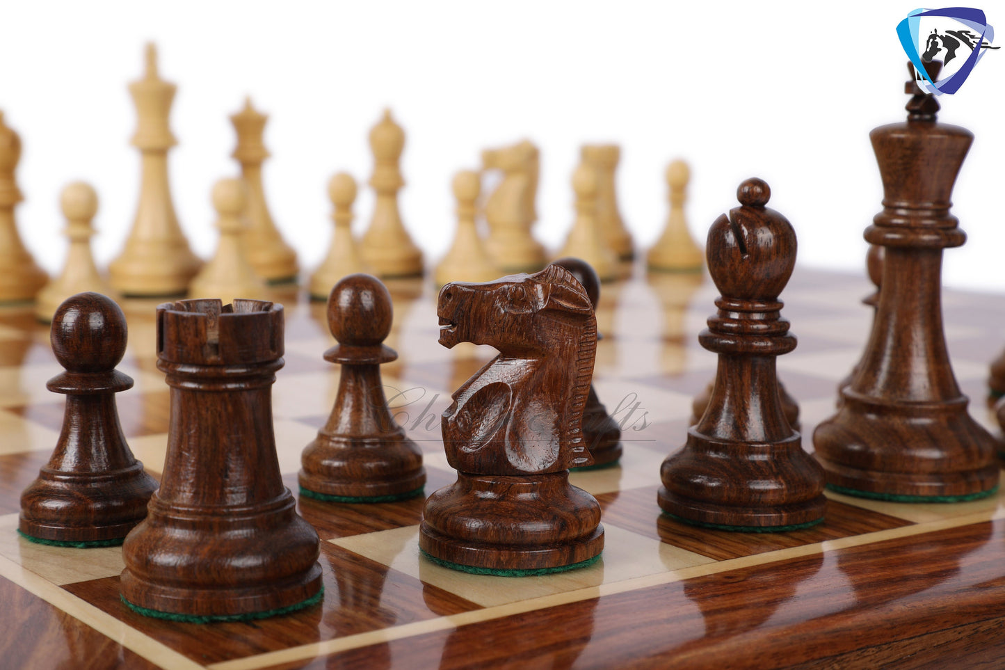 3.75" Fischer-Spassky Chess Pieces set in Golden Rosewood(sheesham) 1972 World Championship Chessmen + 19" Chess Board Sheeshamwood SQ:51MM