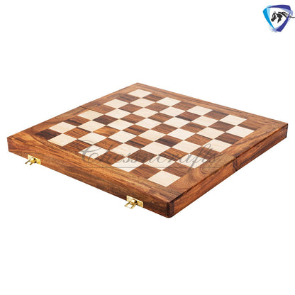 Solid Brass Chess pieces set French Silver copper King: 4.25" & Rose wood folding chess board-16" x 16" with chess pieces storage.